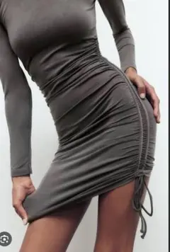 ギャザー ワンピース ドローストリング リボン