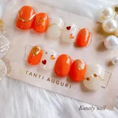 【オーダー制】　オレンジ　イニシャル入(変更可)　マグネット　ネイルチップ