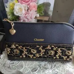 革風マルチケース　通帳ケース　インド刺繍リボン　ブラック