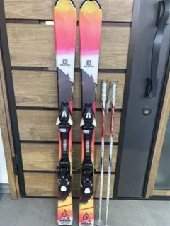 Salomon スキー板 120センチオレンジ ピンク　ストック85センチ付き