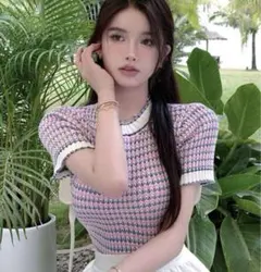 shein トップス　ニット　半袖　クロップド