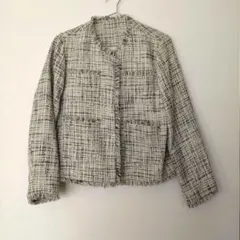 ツイード フリンジジャケット ホワイト・ブラック