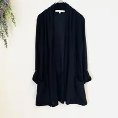 ブラックカーディガン 【M】オープンフロント 後ろギャザー