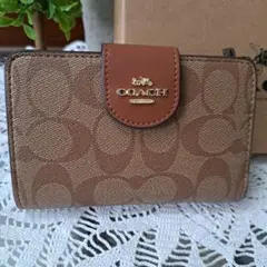COACH 二つ折り財布 ブラウン キャンバス