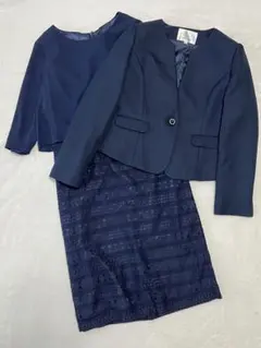 【美品】フォーマルスーツ　ノーカラー　ワンピース　紺　卒業式　入学式　M
