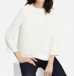 UNIQLO ドレープTブラウス 7分袖 ホワイト M ユニクロ