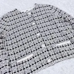ユニクロ　ミックス ツイード ニット ジャケット　カーディガン 白 黒