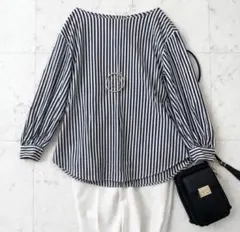極美品☆組曲KUMIKYOKU上品きれいめストライプブラウス3[M]