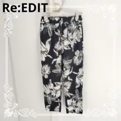a1179 Re:EDIT 花柄カジュアルパンツ ブラック/ホワイト