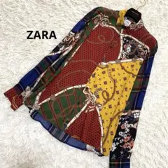 ZARAザラ レーヨンシャツ 総柄 スカーフ 花柄 ベルト ビックシルエット