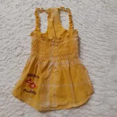 イエロー フリル付き犬服 花の刺繍