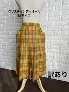 クリスチャンディオール　チェック　プリーツ　スカート イエロー ラップ　Mのサムネイル