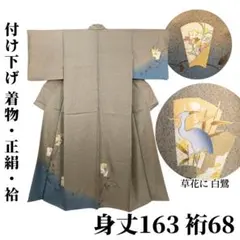 【美品】付け下げ 着物 正絹 暈し 白鷺 地紋 金彩 袷 身丈163 裄68
