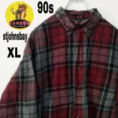 90s usa古着 stjohnsbay ネルシャツ　XL ワインレッド　グレー