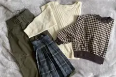 デニムオーバーオール＋ニット2点セット／秋冬コーデまとめ売り／古着