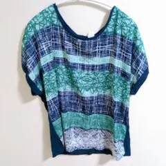 ストライプ柄 半袖トップス USA 10　オフィス　お洒落