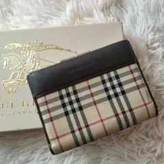 超極美品✨バーバリー　BURBERRY　がま口　折り財布　ノバチェック　ブラウン