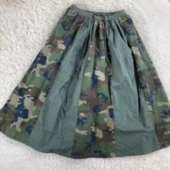 ichi イチ ドッキング 迷彩カモフラ 切り替え台形 ドロストスカート 緑Fのサムネイル