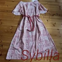 シビラ 幾何学総刺繍ロングワンピース ゆったり