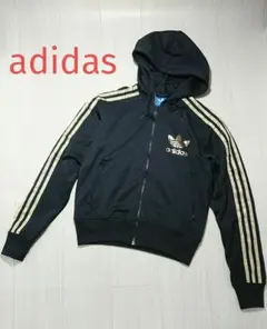 adidas アディダス スウェット パーカー S ブラック ゴールド