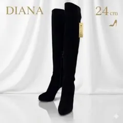 【美脚】DIANA ダイアナ スエード ロングブーツ 黒 24cm 内側ジップ