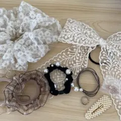 ヘアアクセサリー　ホワイト　白　黒　シュシュ　リボン　ヘアピン　ヘアゴム