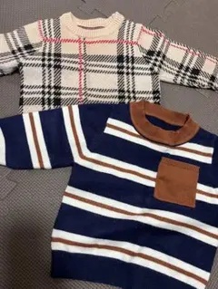 ストライプとチェック柄のセーター2点セット