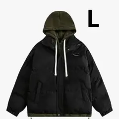 ダウンジャケット　レイヤード 男 カジュアル アウター ブラック　Lサイズ