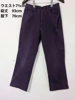 パープルカジュアルパンツ ウエスト71cm ストレッチ 総丈93cm股下70cm