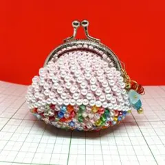 パールビーズがま口コインケース　チーム付き