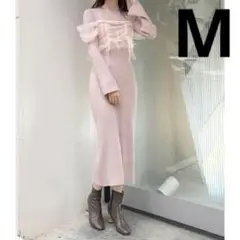 MERCURYDUO シャーリングビスチェ付きニットワンピース ピンク M