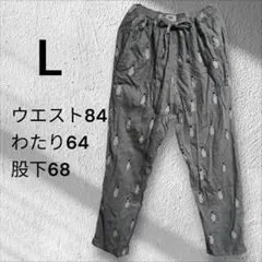 海外古着 ネルパンツ ペンギン 総柄 イージーパンツ L