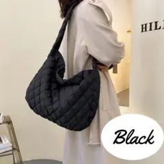 大容量 キルティング トート バッグ 黒 ブラック ショルダー マザーバッグ