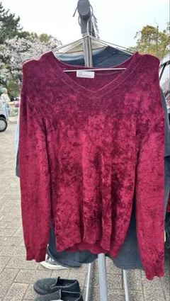 zero by Tornado Mart バーガンディ Vネックセーター