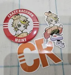 CRAZY RACCOON MAINY 缶バッジとステッカーセット