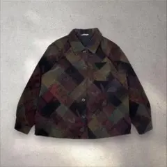 vintage シャツジャケット 柄シャツ 黒 チェック レトロ古着 男女兼用