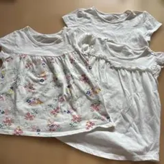 女の子　Tシャツ130cm ３枚セット　花柄　白無印　フリルのサムネイル