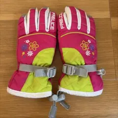 a*♪様 子ども用スキーグローブ 130cm ピンク・黄緑