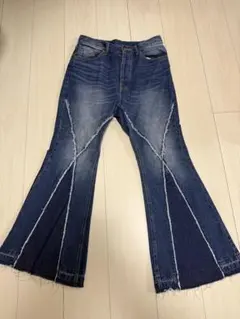 フリンジ加工ダークブルーフレアデニム