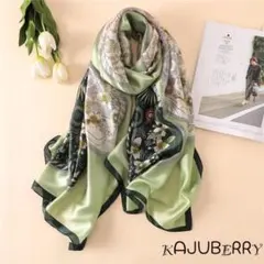 【新品】 レディース 大判ストール 花柄 シルクタッチ 華やか グリーン