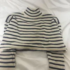 ボーダー タートルネック ニット ショート丈