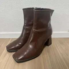 ブラウン レザー スクエアブーツ ブーツのサムネイル