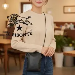 상태좋음 IL BISONTE イルビゾンテ レザー ショルダーバッグ ブラック