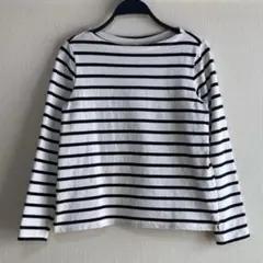 【UNIQLO】ボーダーカットソー ホワイト✕ブラック 長袖マリンボートネックM