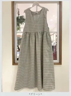 POUDOUDOU チェック ノースリーブロングワンピース 秋冬 レトロ 299のサムネイル