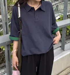 CIAOPANIC TYPY ワッフルポロシャツ ネイビー L