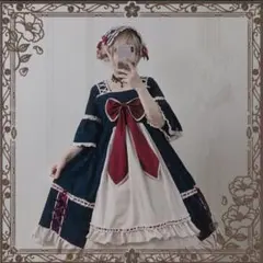 ロリータドレス ネイビー 白雪姫 レトロ クラシカルロリータ ワンピース フリル
