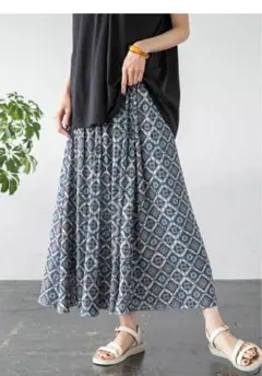 新品　グローバルワーク　エアリーボイルフレアスカート エスニック柄のサムネイル