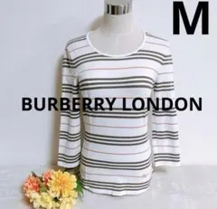 【BURBERRY LONDON】ボーダーロンT カットソー　刺繍ロゴ　M相当