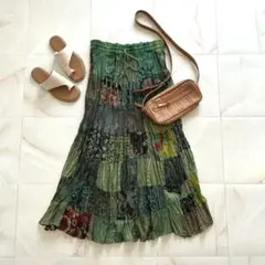 vintage パッチワーク ロングスカート フレア 森ガール